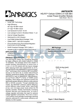 AWT6307R_08 datasheet - HELP2TM Cellular CDMA 3.4 V/28 dBm Linear Power Amplifier Module