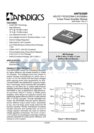 AWT6308R datasheet - HELP2TM PCS/CDMA 3.4V/28dBm Linear Power Amplifier Module