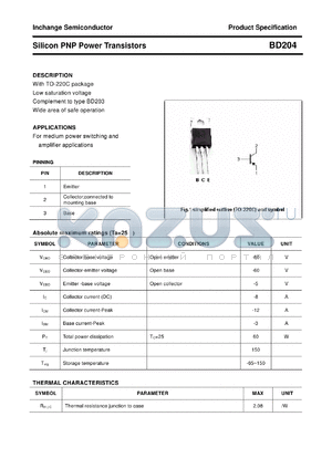 BD204 datasheet - Silicon PNP Power Transistors