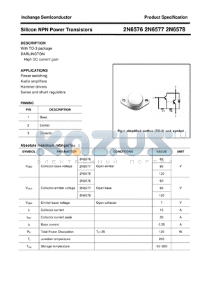 2N6576 datasheet - Silicon NPN Power Transistors