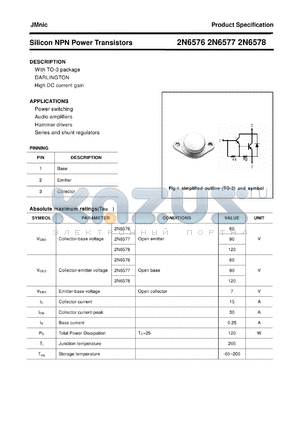 2N6576 datasheet - Silicon NPN Power Transistors