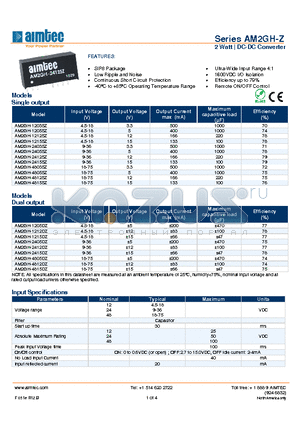 AM2GH-2403SZ datasheet - 2 Watt | DC-DC Converter