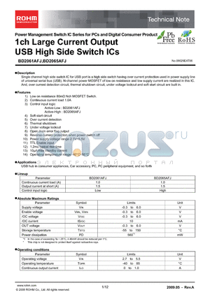 BD2065AFJ datasheet - 1ch Large Current Output USB High Side Switch ICs