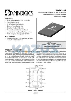 AWT6314RM23Q7 datasheet - Dual-band CDMA/PCS 3.4 V/28 dBm Linear Power Amplifier Module