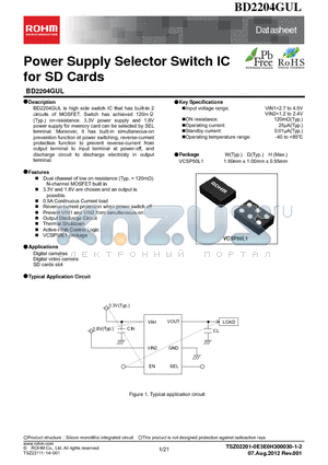 BD2204GUL-E2 datasheet - Power Supply Selector Switch IC for SD Cards