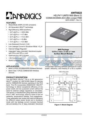 AWT6622RM45Q7 datasheet - HELP4 UMTS1900 (Band 2) CDMA/WCDMA 28.6 dBm Linear PAM