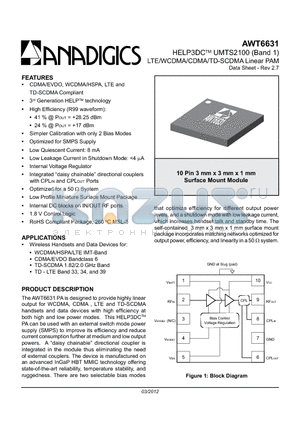 AWT6631P9 datasheet - HELP3DC UMTS2100 (Band 1) LTE/WCDMA/CDMA/TD-SCDMA Linear PAM