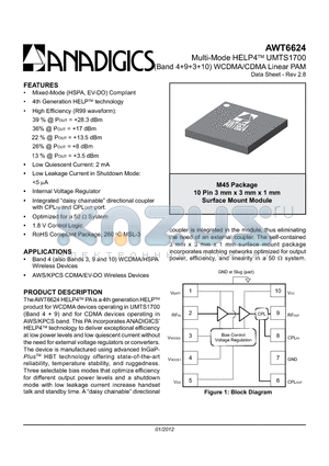 AWT6624RM45P9 datasheet - Multi-Mode HELP4TM UMTS1700 (Band 49310) WCDMA/CDMA Linear PAM