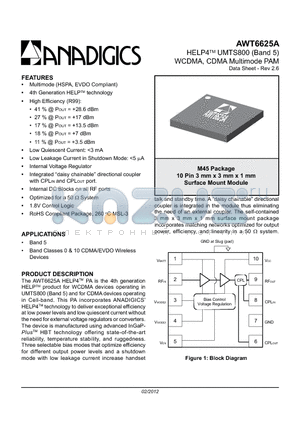 AWT6625ARM45Q7 datasheet - HELP4 UMTS800 (Band 5) WCDMA, CDMA Multimode PAM