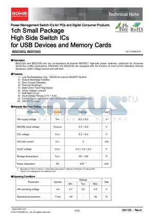 BD2233G datasheet - 1ch Small Package High Side Switch ICs for USB Devices and Memory Cards