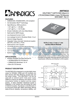 AWT6632P9 datasheet - HELP3DC UMTS1900 (Band 2) LTE/WCDMA/CDMA Linear PA Module