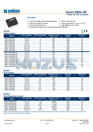 AM2L-0509S-NZ datasheet - 2 Watt | DC-DC Converter