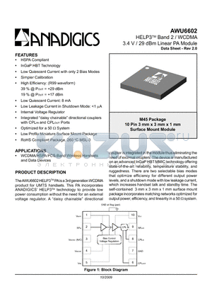 AWU6602RM45Q7 datasheet - HELP3TM Band 2 / WCDMA 3.4 V / 29 dBm Linear PA Module