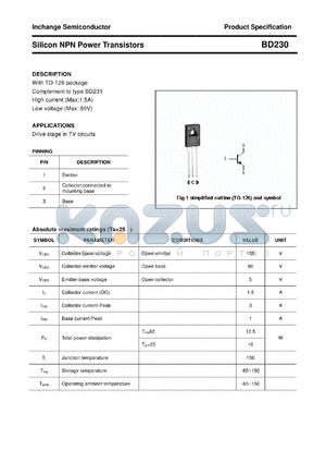 BD230 datasheet - Silicon NPN Power Transistors