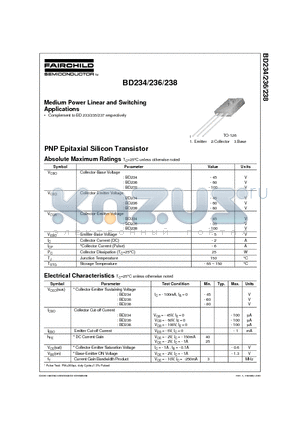 BD234 datasheet - Medium Power Linear and Switching