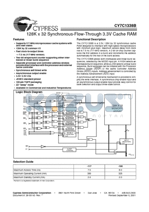 CY7C1338B datasheet - 128K x 32 Synchronous-Flow-Through 3.3V Cache RAM