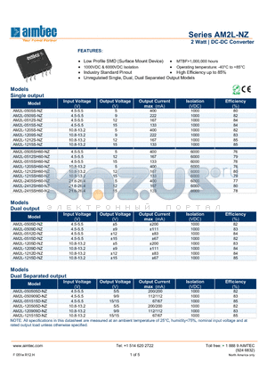 AM2L-1215SH60-NZ datasheet - 2 Watt | DC-DC Converter