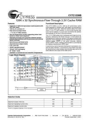 CY7C1338B-117AC datasheet - 128K x 32 Synchronous-Flow-Through 3.3V Cache RAM