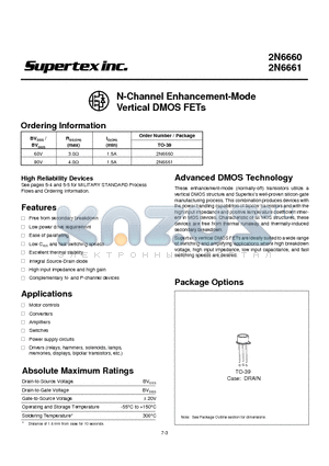 2N6660 datasheet - N-Channel Enhancement-Mode Vertical DMOS FETs