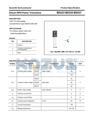 BD235 datasheet - Silicon NPN Power Transistors