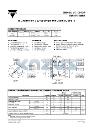 2N6660 datasheet - N-Channel 60-V (D-S) Single and Quad MOSFETs