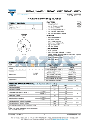 2N6660JANTX datasheet - N-Channel 60 V (D-S) MOSFET