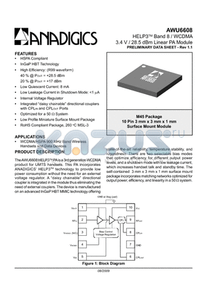 AWU6608 datasheet - HELP3TM Band 8 / WCDMA 3.4 V / 28.5 dBm Linear PA Module