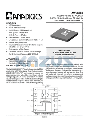 AWU6608RM45P9 datasheet - HELP3TM Band 8 / WCDMA 3.4 V / 28.5 dBm Linear PA Module