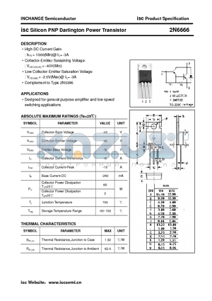 2N6666 datasheet - isc Silicon PNP Darlington Power Transistor