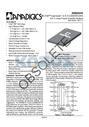 AWU6616Q7 datasheet - HELP3E Dual-band 1 & 5, 6 CDMA/WCDMA 3.4 V Linear Power Amplifier Module