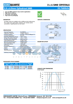 2X6SMD datasheet - Low cost SMD crystal for mass-market applications