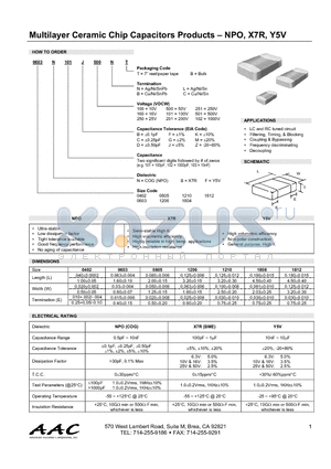 1210B102XXX datasheet - Multilayer Ceramic Chip Capacitors Products NPO, X7R, Y5V