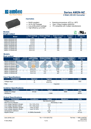 AM2N-0505DH60-NZ datasheet - 2 Watt | DC-DC Converter
