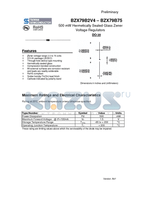 BZX79B9V1 datasheet - 500 mW Hermetically Sealed Glass Zener Voltage Regulators