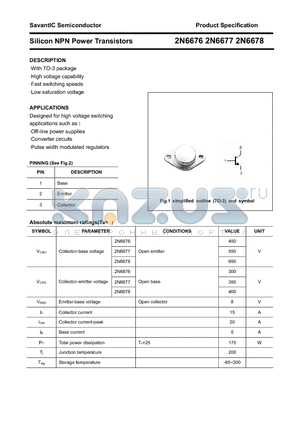 2N6676 datasheet - Silicon NPN Power Transistors