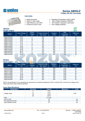 AM2Q-0515SZ datasheet - 2 Watt | DC-DC Converter