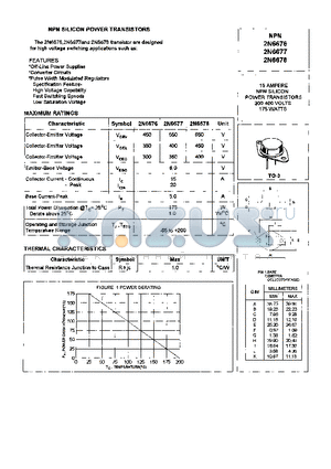 2N6678 datasheet - NPN SILICON POWER TRANSISTORS