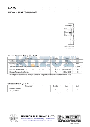 BZX79C100 datasheet - SILICON PLANAR ZENER DIODES