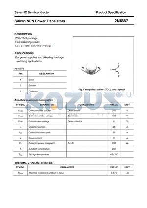 2N6687 datasheet - Silicon NPN Power Transistors