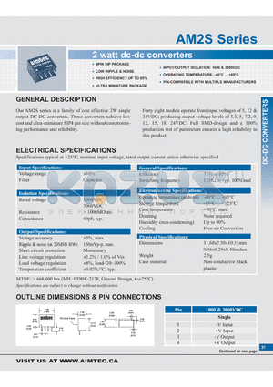 AM2S-0505SH30 datasheet - 2 watt dc-dc converters