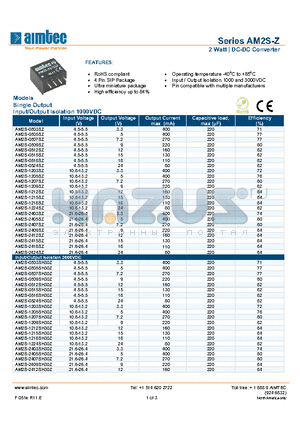 AM2S-0505SH30Z datasheet - 2 Watt | DC-DC Converter
