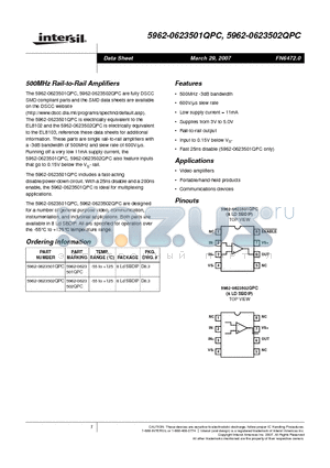 5962-0623501QPC datasheet - 500MHz Rail-to-Rail Amplifiers