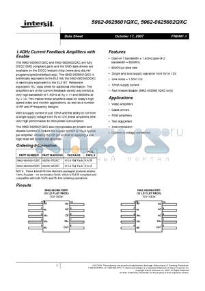5962-0625601QXC datasheet - 1.4GHz Current Feedback Amplifiers with Enable