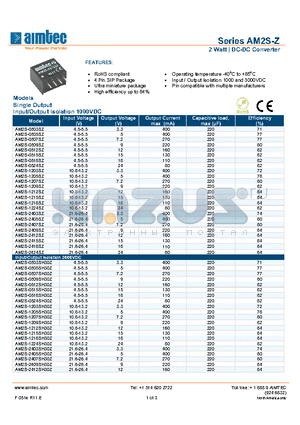 AM2S-0509SZ datasheet - 2 Watt | DC-DC Converter