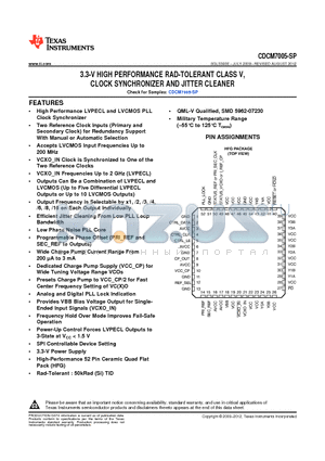 5962-0723001VXC datasheet - 3.3-V HIGH PERFORMANCE RAD-TOLERANT CLASS V, CLOCK SYNCHRONIZER AND JITTER CLEANER