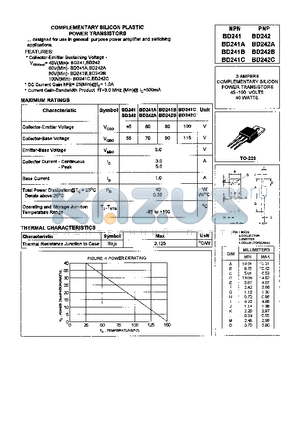 BD241C datasheet - COMPLEMENTARY SILICON PLASTIC POWER TRANSISTORSS