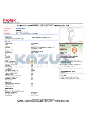 0709821002 datasheet - LFH and TDP^ Panel Mount Hex Screw Kit