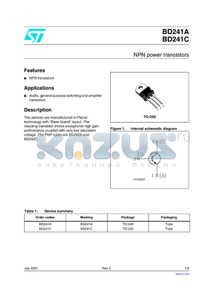 BD241C datasheet - NPN power transistors