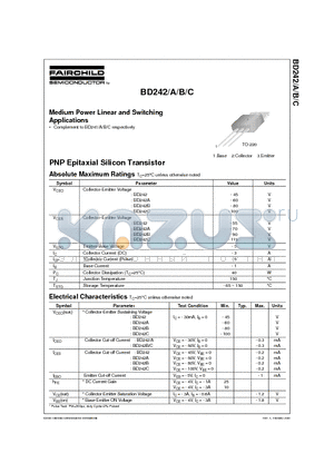 BD242 datasheet - Medium Power Linear and Switching Applications