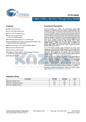 CY7C1345G-133BGC datasheet - 4-Mbit (128K x 36) Flow Through Sync SRAM